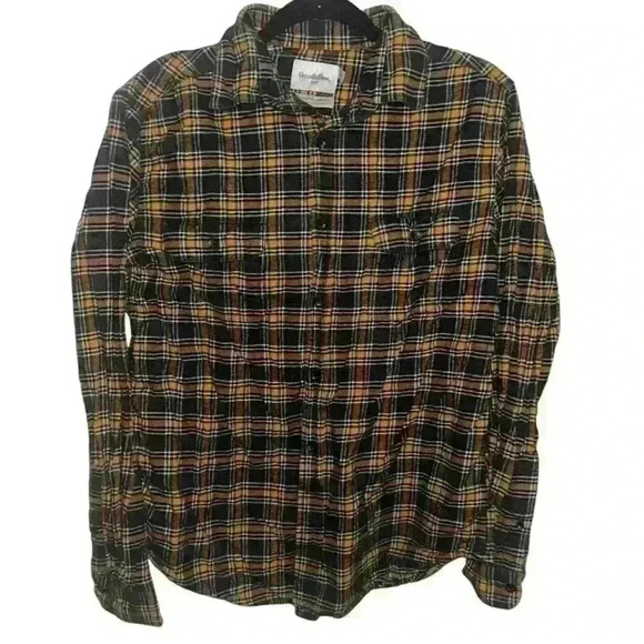 Goodfellow & Co Madras Flannel Button Up Shirt Mens Size Medium M Blue Yellow - Picture 2 of 4